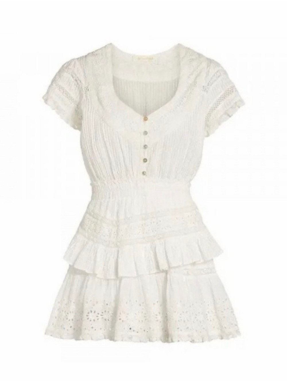 LoveShackFancy Cream Eyelet Ruffled Mini Dress